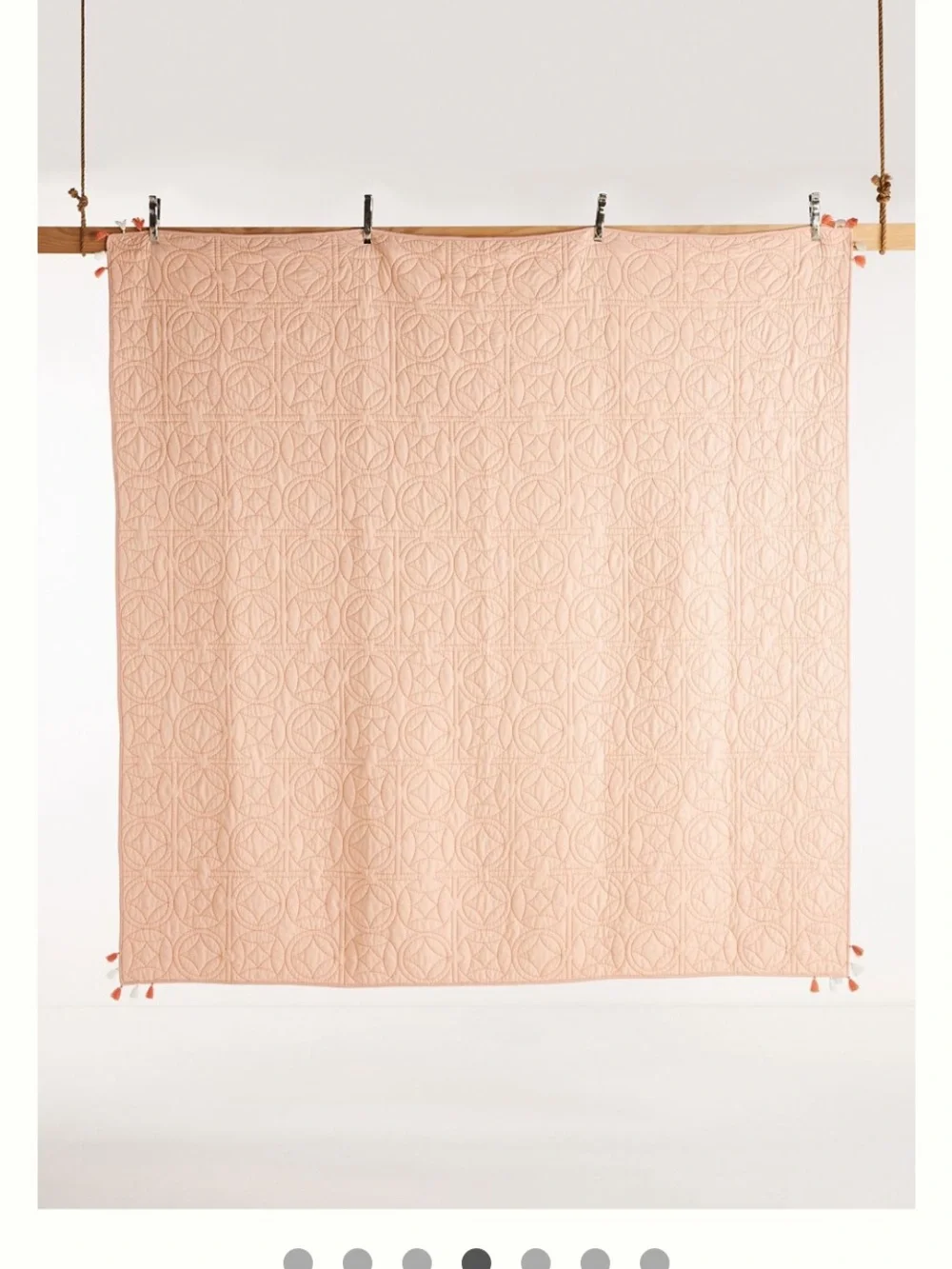 Anthropologie Peach Queen Quilt and Quilted Euro Shams with Tassel Accents